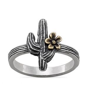 NEW Retired James Avery Cactus Blossom Ring 5 Sterling Silver Bronze Flower